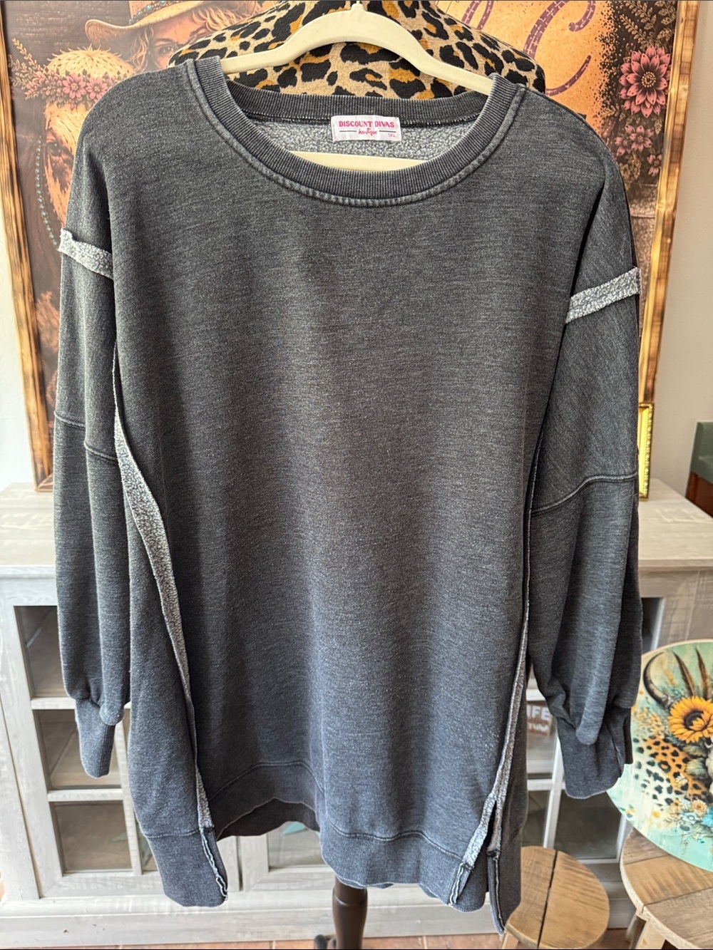 Discount Divas Weekend Cozy Crewneck Sweatshirt - Charcoal  Sz 1XL